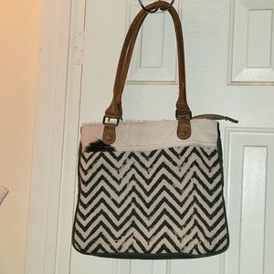 Myra Bag shoulder, brown straps, avocado color tote bag